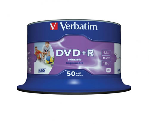 VERBATIM DVD-Rohlinge - bedruckbar/inkjet printable weiss - DVD+R 4,7GB - 50 Stück (DVD-Rohlinge bedruckbar)