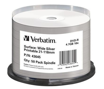 VERBATIM DVD-Rohlinge - bedruckbar/inkjet printable silber - DVD-R 4,7GB - 50 Stck (DVD-Rohlinge bedruckbar)