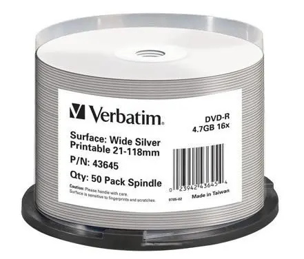 VERBATIM DVD-Rohlinge - bedruckbar/inkjet printable silber - DVD-R 4,7GB - 50 Stück (DVD-Rohlinge bedruckbar)