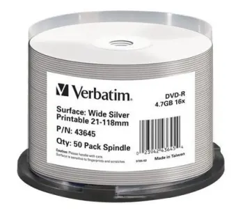 VERBATIM DVD-Rohlinge - bedruckbar/inkjet printable silber - DVD-R 4,7GB - 50 Stück (DVD-Rohlinge bedruckbar)