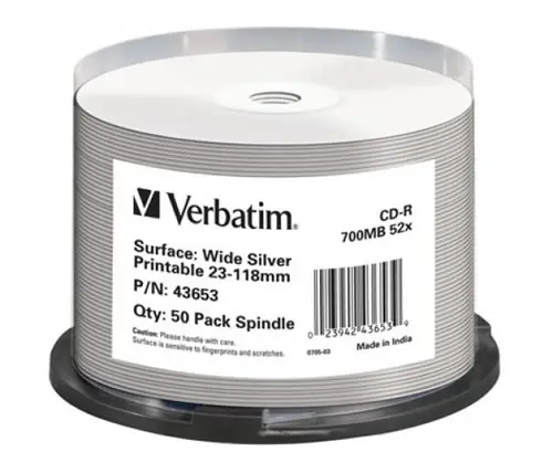 VERBATIM CD-Rohlinge - bedruckbar/inkjet printable silber - 50 Stück - NoID (CD-Rohlinge bedruckbar)
