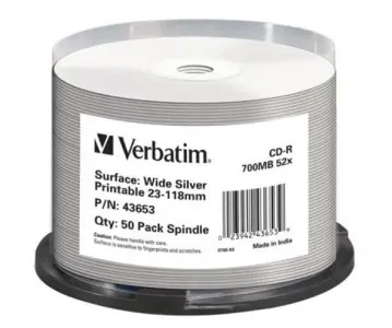Details zu VERBATIM CD-Rohlinge - bedruckbar/inkjet printable silber - 50 Stück - NoID ArtNr.43653-3675