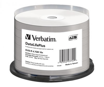 VERBATIM DVD-Rohlinge - bedruckbar/inkjet printable weiss - DVD-R 4,7GB - 50 Stück